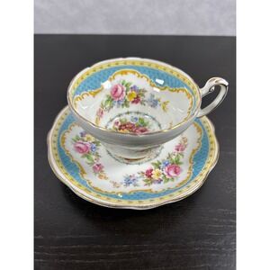 Foley China Windsor Tea Cup Saucer Set English Bone China Turquoise Floral Gold
